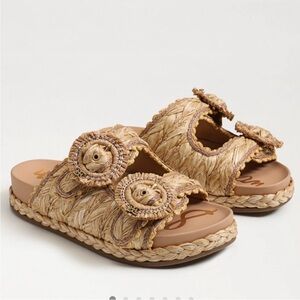 Sam Edelman Renia Beechwood Raffia Slide Sandals - Natural- az 7.5
